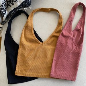 Cotton Candy Stretch Knit Ribbed Halter Top, Size S/M